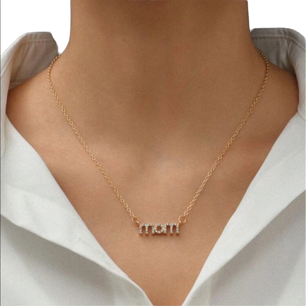 Gold Rhinestone Mom Bar Necklace
